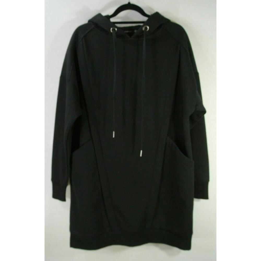 NEW Solutions! Long Structured Fleece Hoodie in Black/White-Size L #NA233